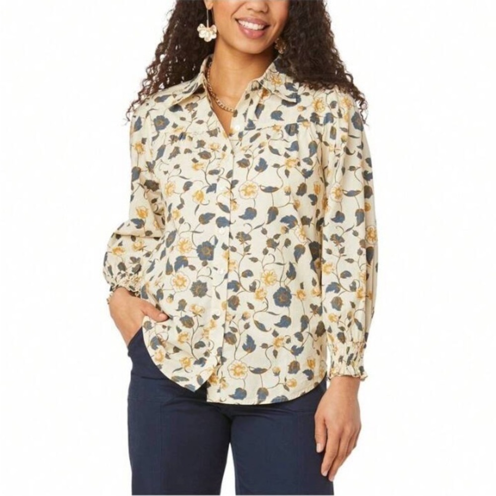 Roller Rabbit Evandra Floral Noemie Blouse Top Sz L Boho Feminine Romantic